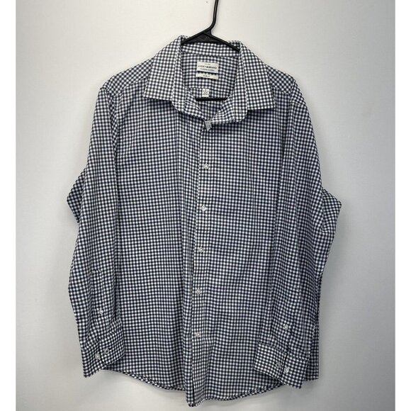 Lucky Brand Men GRAY-NAVY CHECKERED Casual Slim Fit Buttondown Shirt SZ L Formal - Picture 1 of 15